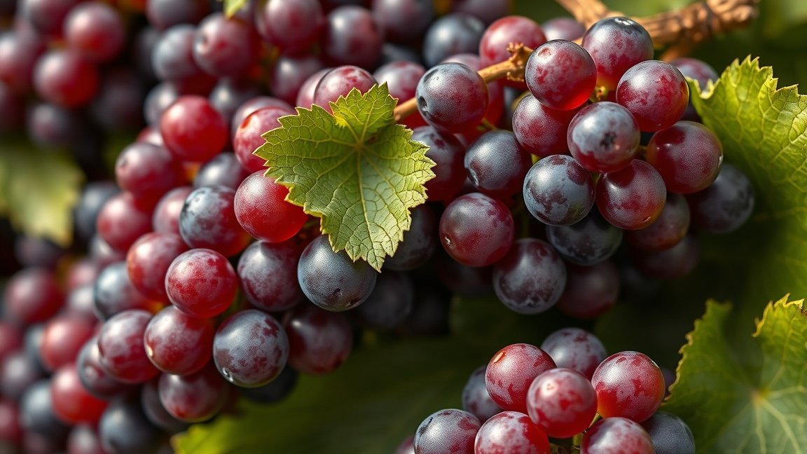 Friss szőlő fürtök zöld levéllel, a bőrápolásra gyakorolt jótékony hatásai.