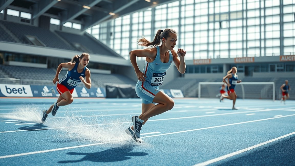 Szőlőcukor sportolóknak: női futók a versenypályán, energiaforrás fogyasztással.