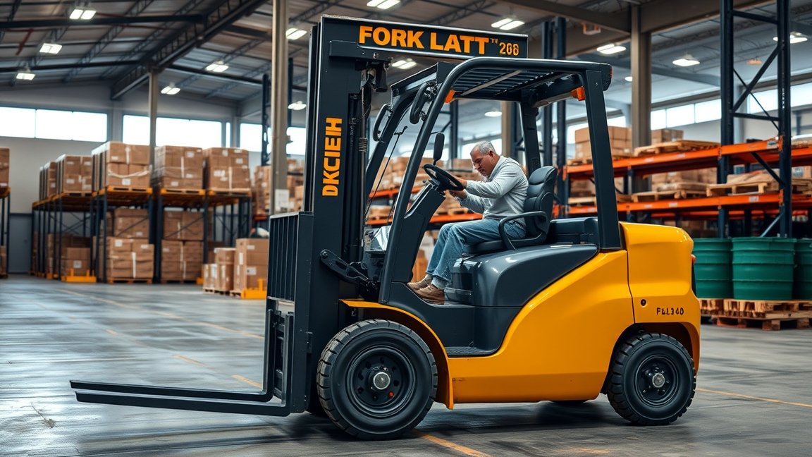 Modern targoncával rendelkező raktár belső terei