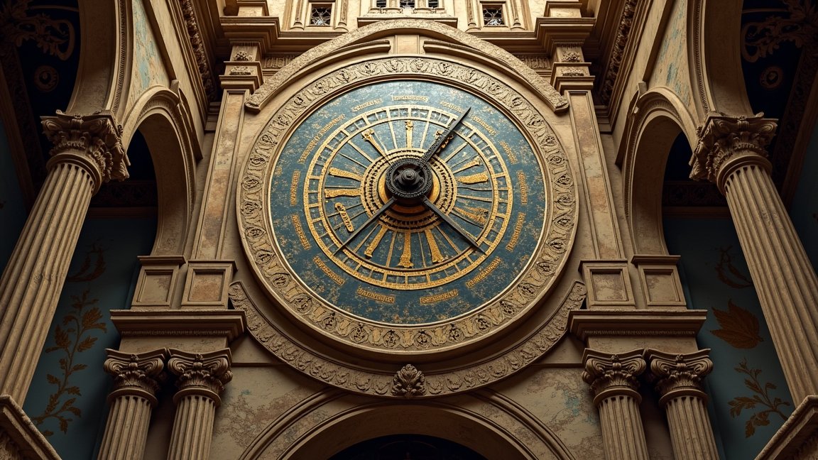 A prágai orloj csillagászati óra részlete, arany és kék színekben.