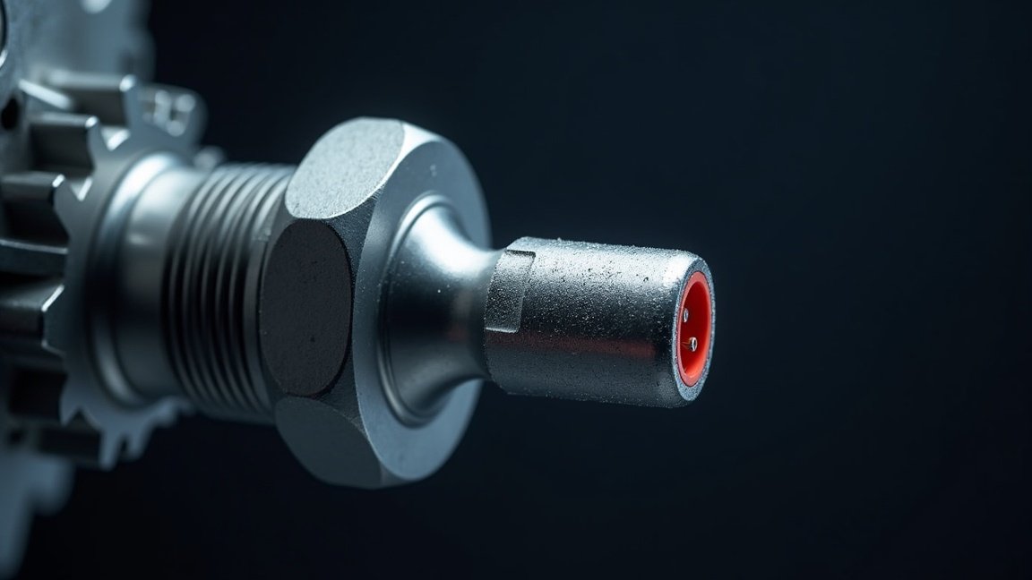 A vezérműtengely jeladó közelről, modern motorral kapcsolatos alkatrész