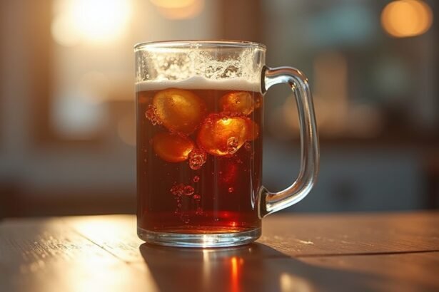 Friss kóla egy pohárban, jégkockákkal, napfényes háttérben