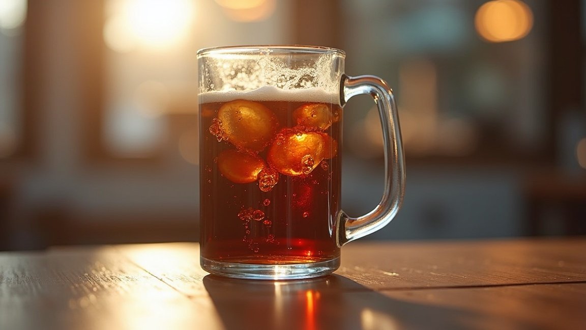 Friss kóla egy pohárban, jégkockákkal, napfényes háttérben