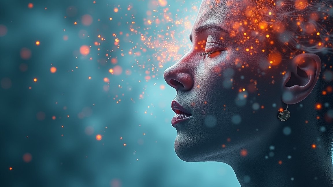 Egy nő profilja, aki a fehér zaj hatásait érzékeli.