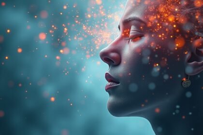 Egy nő profilja, aki a fehér zaj hatásait érzékeli.