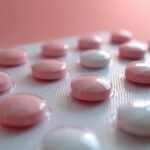 Rózsaszín és fehér tabletták egy blisztercsomagolásban.