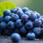 Friss kék szőlő fürtök, gazdag antioxidánsokban és tápanyagokban.