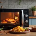 Mikrohullámú sütő, ételmelegítés és gyors főzés a konyhában.