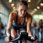 Nő spinning edzést végez a fitneszteremben