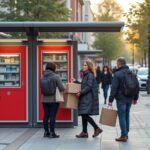 Csomagautomaták használata forgalmas városi környezetben