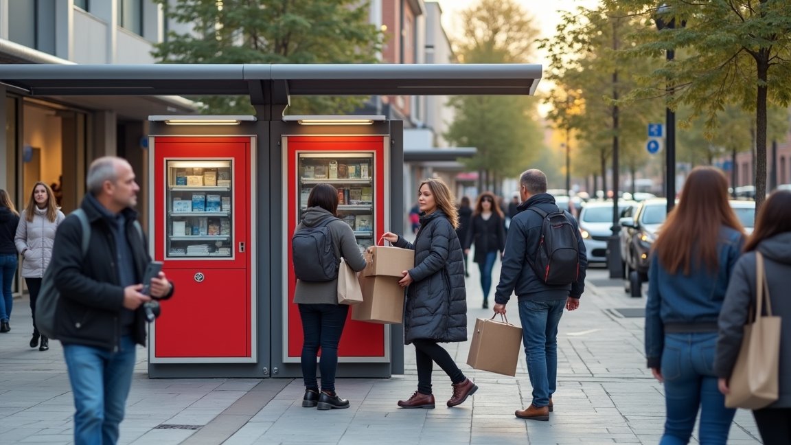 Csomagautomaták használata forgalmas városi környezetben