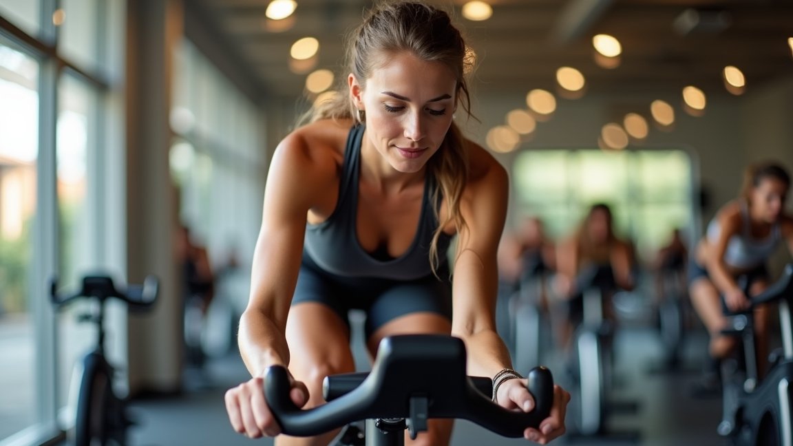 Nő spinning edzést végez a fitneszteremben