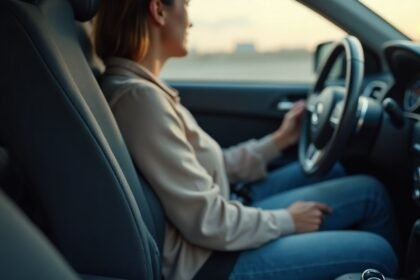 Nő vezetés közben biztonsági övvel az autóban