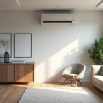 Modern fan-coil klíma beltéri egység egy tágas nappaliban