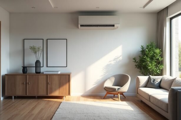 Modern fan-coil klíma beltéri egység egy tágas nappaliban
