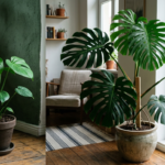 Különböző méretű Monstera növények a nappaliban