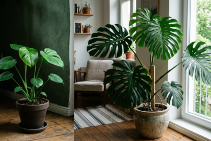 Különböző méretű Monstera növények a nappaliban